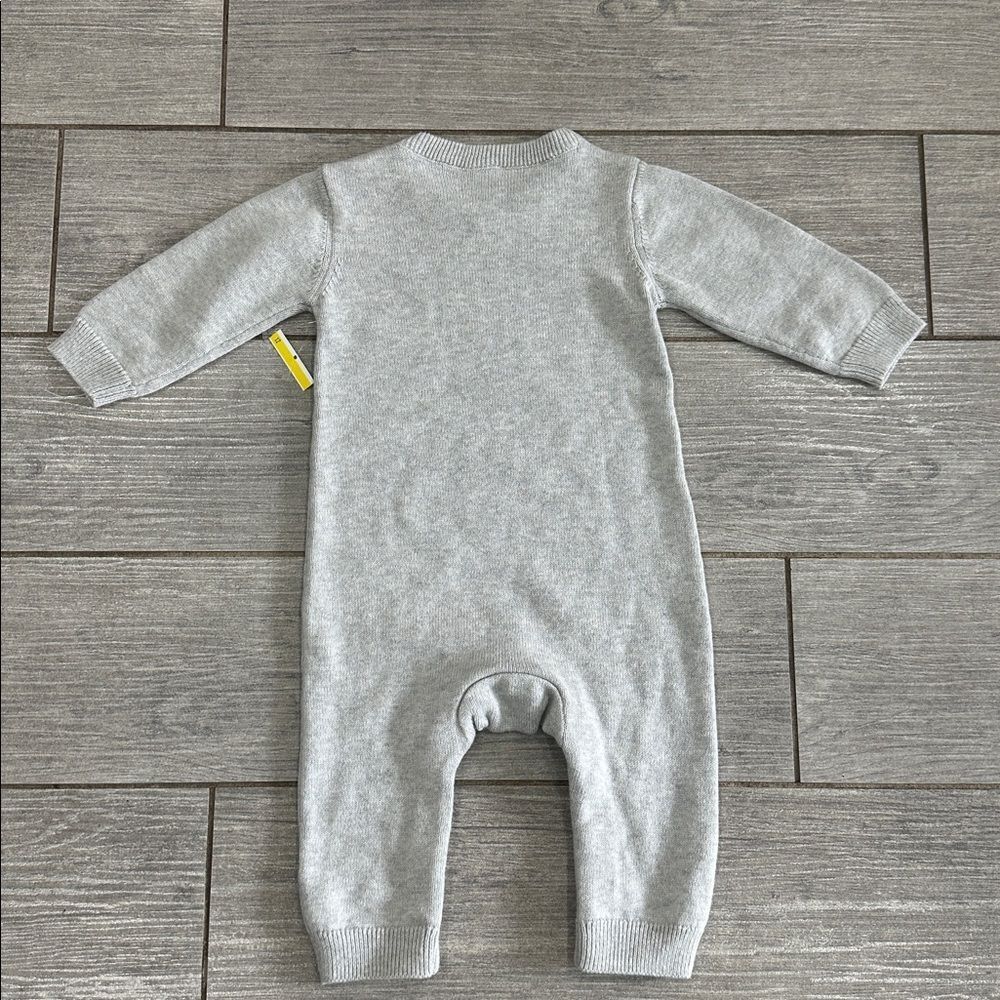 Nordstrom Babies’ Cozy Cotton Intarsia Heather Gray Sweater Bear Romper New! - Picture 4 of 6